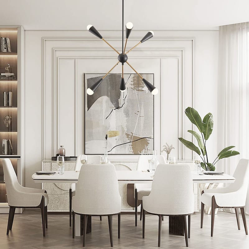 6-Lights Modern Sputnik Linear Chandelier - 24.4"D×4.7"W×73.1"H(Adjustable)