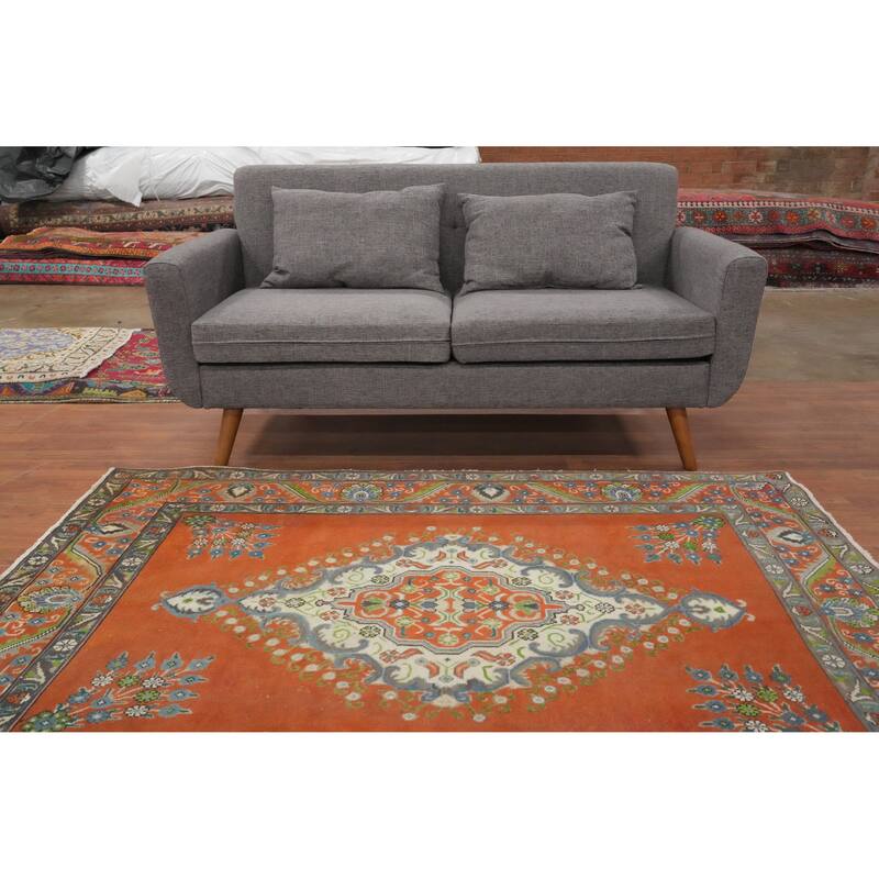 Hand Knotted Oriental 100% Wool Carpet Traditional Medallion Oranges & Rust Tabriz Area Rug - 6' 3'' X 4' 10''