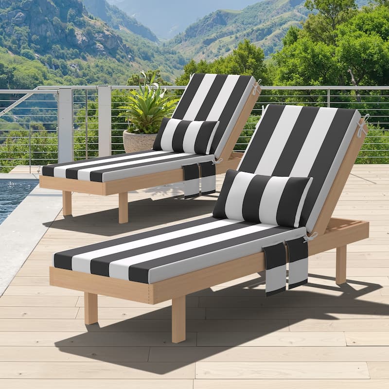 Outdoor Patio Chaise Lounge Chair Cushions with Pillow and Pockets