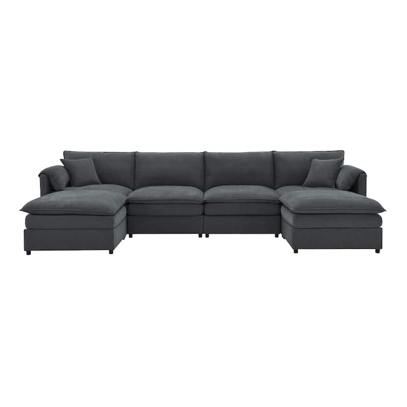 134" Chenille U-Shaped 6-Seat Modular Sectional Sofa with Double Cushions and Removable Ottomans for Added Comfort