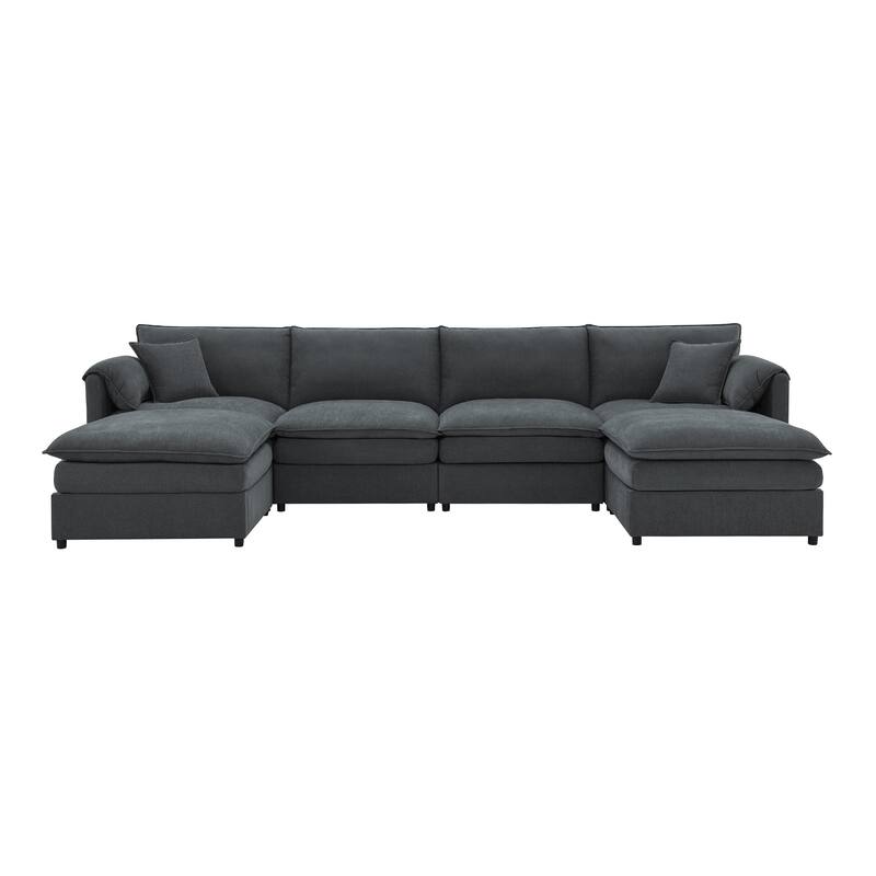 Oversized 134'' Modular U-Shaped 6 Seater Sectional Sofa with Double Cushions and Versatile Ottomans for Living Room