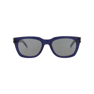 Saint Laurent Square-Frame Recycled Acetate Sunglasses, Solid Grey + Mirror Silver Lens, Shiny Transparent Blue Frame