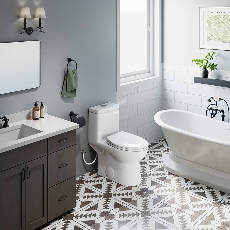 HOROW 1 Piece Dual Flush Elongated Toilet White 0.8 1.28 GPF Seat Included - N/A