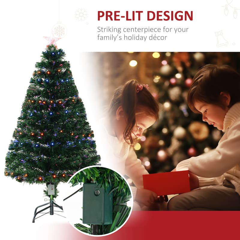 HOMCOM 4 ft. Artificial Small Prelit Christmas Tree with Stand