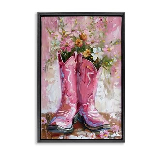 Stupell Floral Boots Pink Cowgirl Framed Floater Canvas Wall Art Design ...