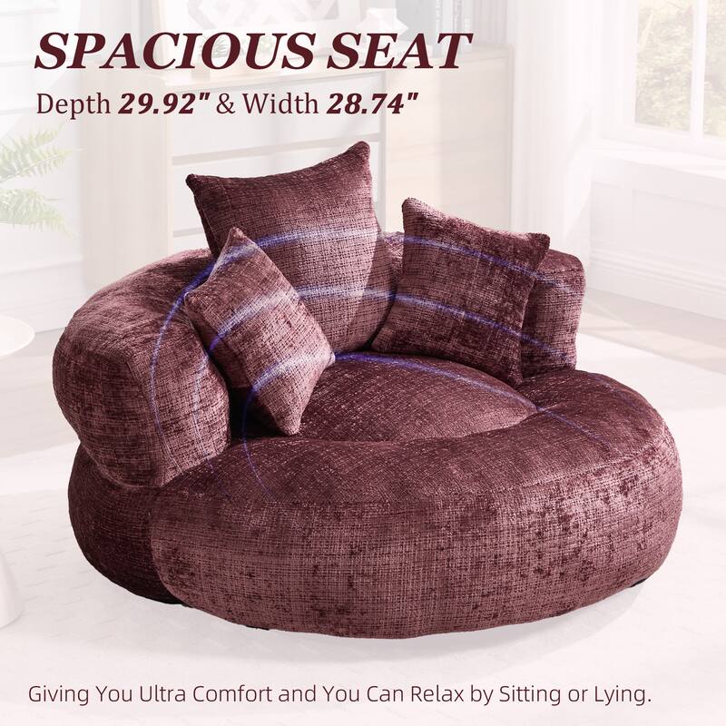 Chenille Upholstered Durable Comfort Lounger High Back Bean Bag Lazy Sofa With Three Pillows