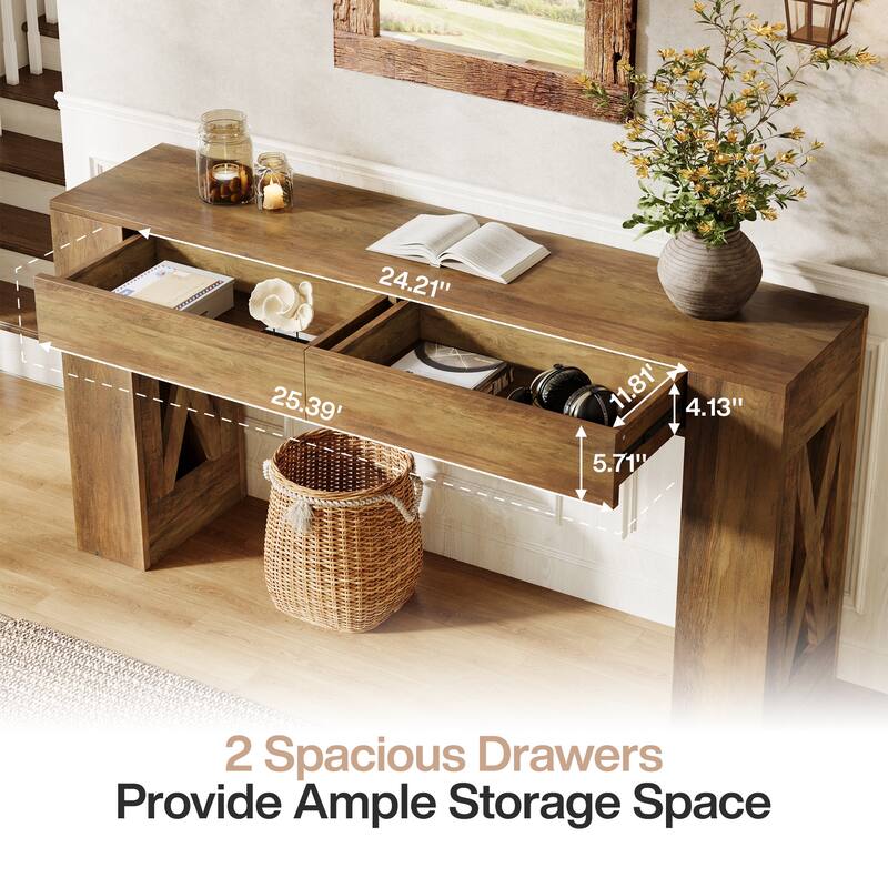 63-Inch Long Console Table, Farmhouse Entryway Table with 2 Drawers