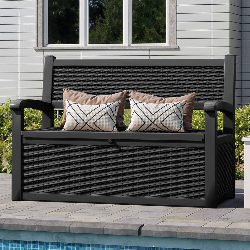 70 Gallon Storage Bench Deck Box for Patio Cushions, Garden Tools and Pool Supplies - 70 Gal - Black