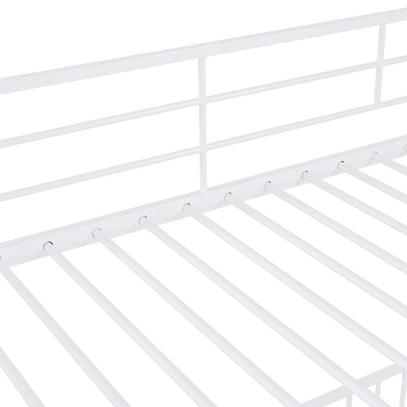 White Twin over Twin Size Metal Bunk Bed with Slide and Guardrails for Kids