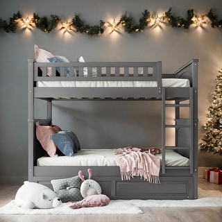 Full Over Full Bunk Bed With Twin Size Trundle And Guardrails For Bedroom