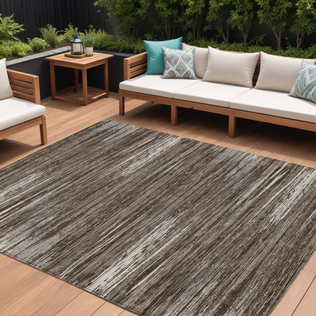 HomeRoots Striped Transitional Rectangle Outdoor Rug
