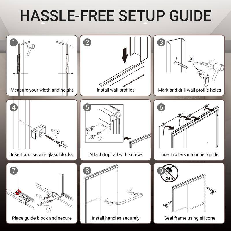 ABRUZZO 56-60" W x 72" H Semi-Frameless Double Sliding Tempered Glass Shower Door with Dual Towel Bars