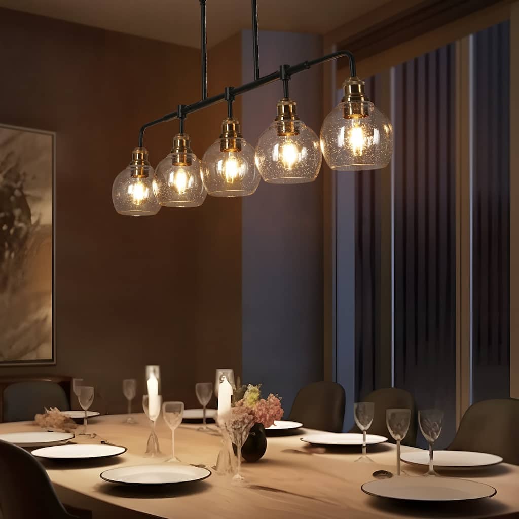 Zenith Modern Transitional Linear Chandelier Kitchen Island Farmhouse Dining Pendant with Seeded Glass