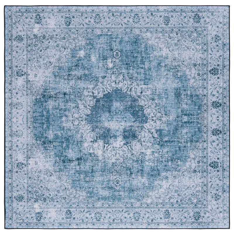 SAFAVIEH Tucson Machine Washable Slip Resistant Genny Oriental Distressed - 6' x 6' Square - Green/Grey - Square