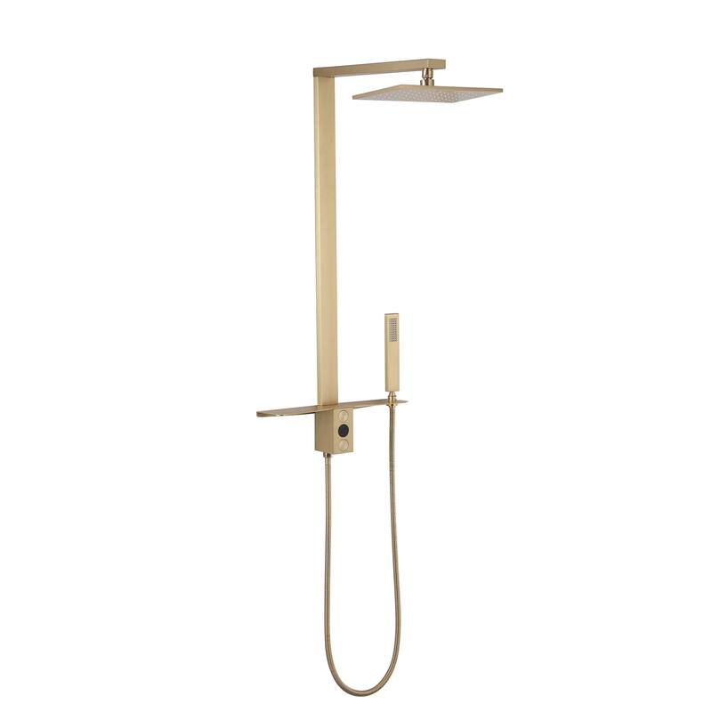 36"H Stainless Steel Exposed Rain Shower System With Handheld Shower (Valve Not Included) - Brushed Gold