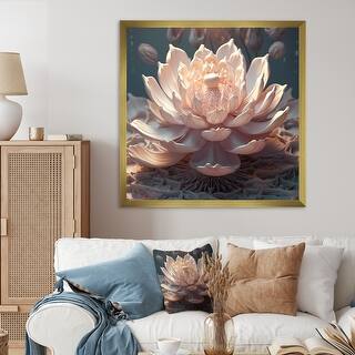 Designart "Light Pink Tender Blossoming Lotus Flower" Lotus Framed Wall ...