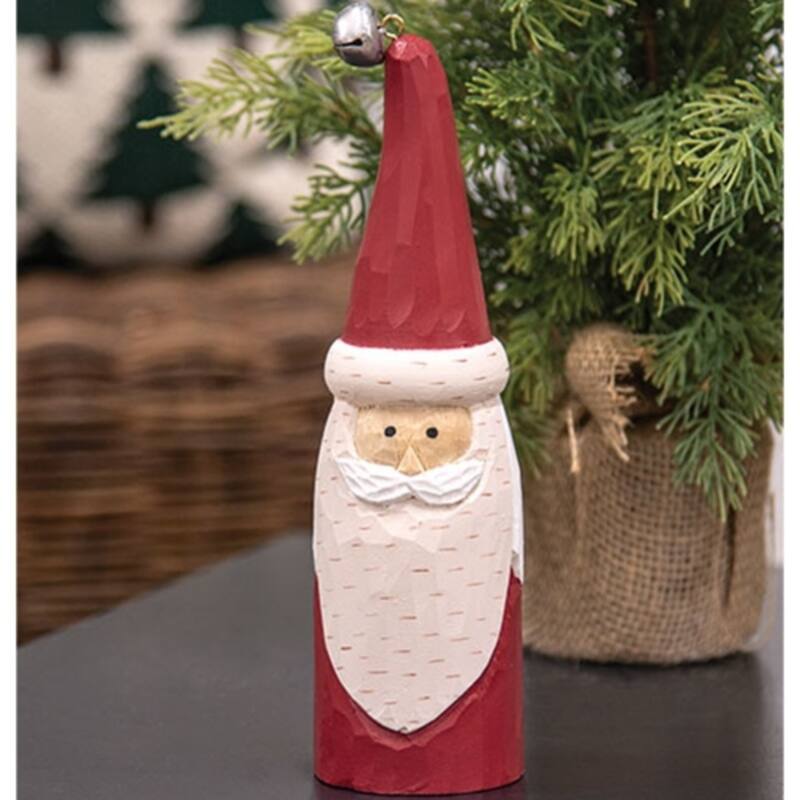 Wooden Santa Bust with Bell Festive Christmas Table Decor - 2.50" x 2.50" x 9"