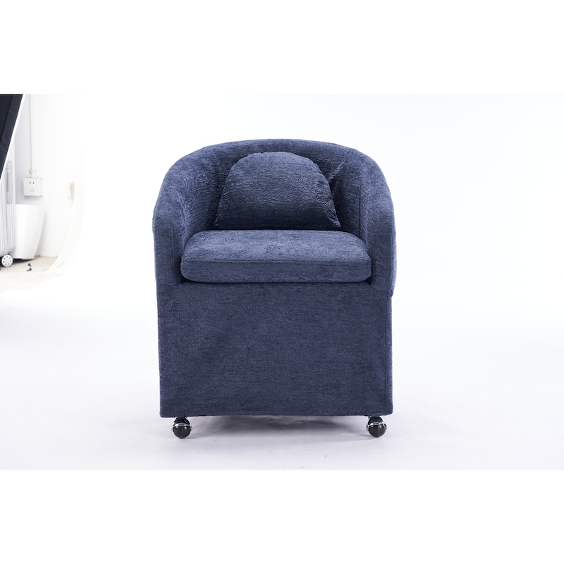 Set of 1,Chenille Fabric Dining Armchair With Back Cushion and Universal Wheels
