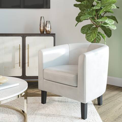 Belleze Club Chair Tub Faux Leather Armchair Seat Living Room, White