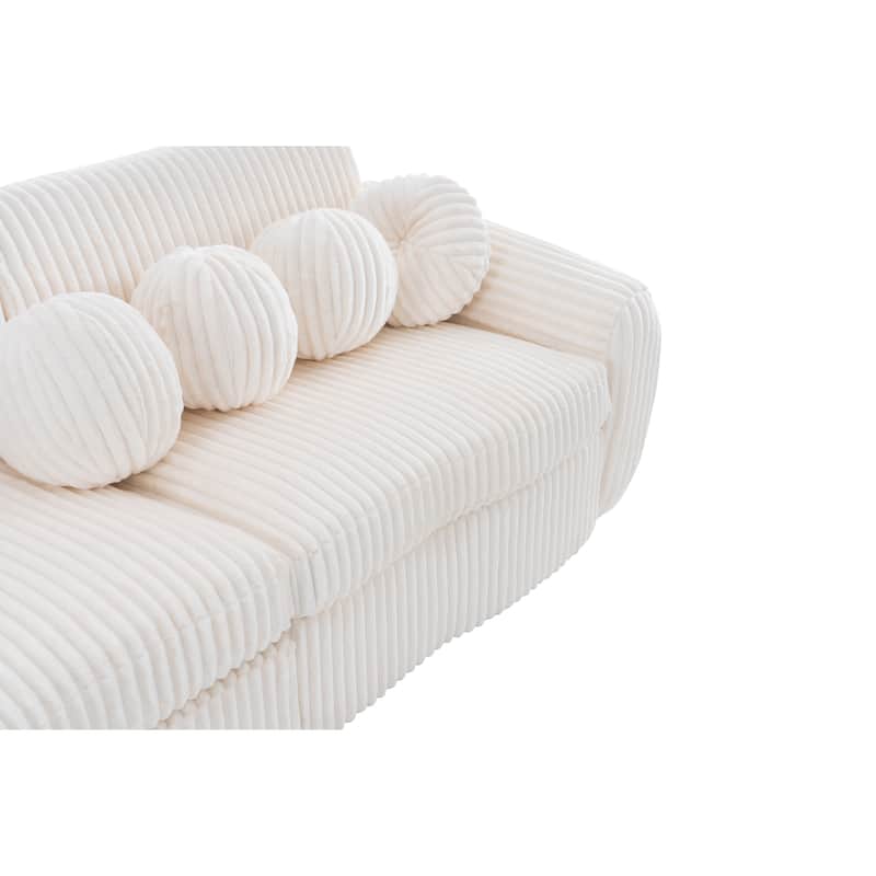 Corduroy Upholstered Loveseat Sofa, Fluffy Cloud Sectional Sofa with Armrest, Deep Seat Couch Settee with 5 Throw Pillows