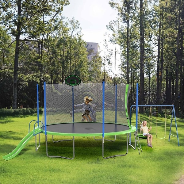 slide 2 of 12, Trampoline Kids and Adults Outdoor Square Trampoline with Enclosure