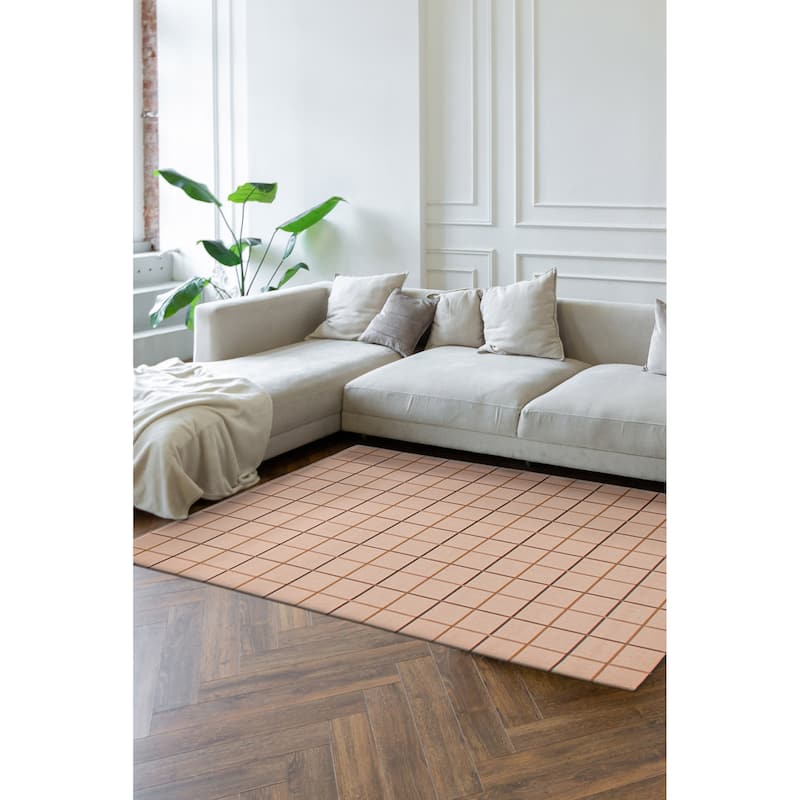 ECARPETGALLERY Machine Woven Lotus Mod Beige Cotton Rug - 4'4 x 6'7