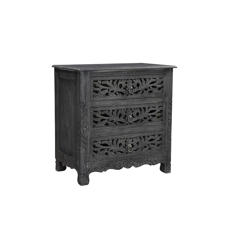 Florence Floral Carved Wood 3-Drawer Nightstand