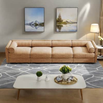 142.5" 4-Seat Chenille Modular Sectional Sofa with Storage and Cylindrical Backrest