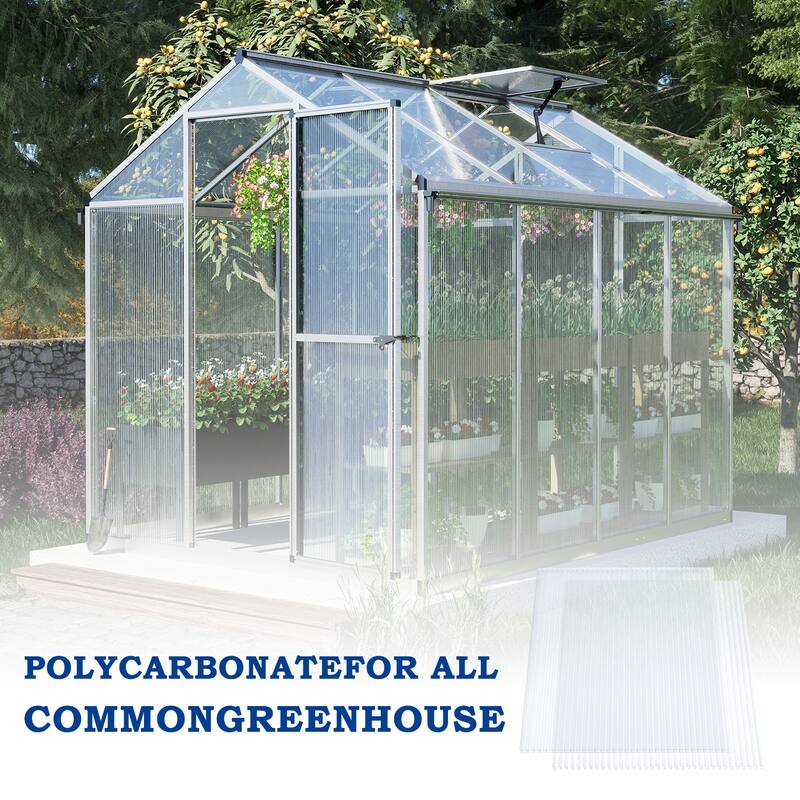 Aoodor 6-Pack Polycarbonate Panels, UV-Protected Waterproof Clear Sheets, Twin-Wall Design for Greenhouses and Gazebos