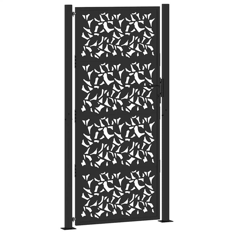 vidaXL Garden Gate Black Steel Leaf Design