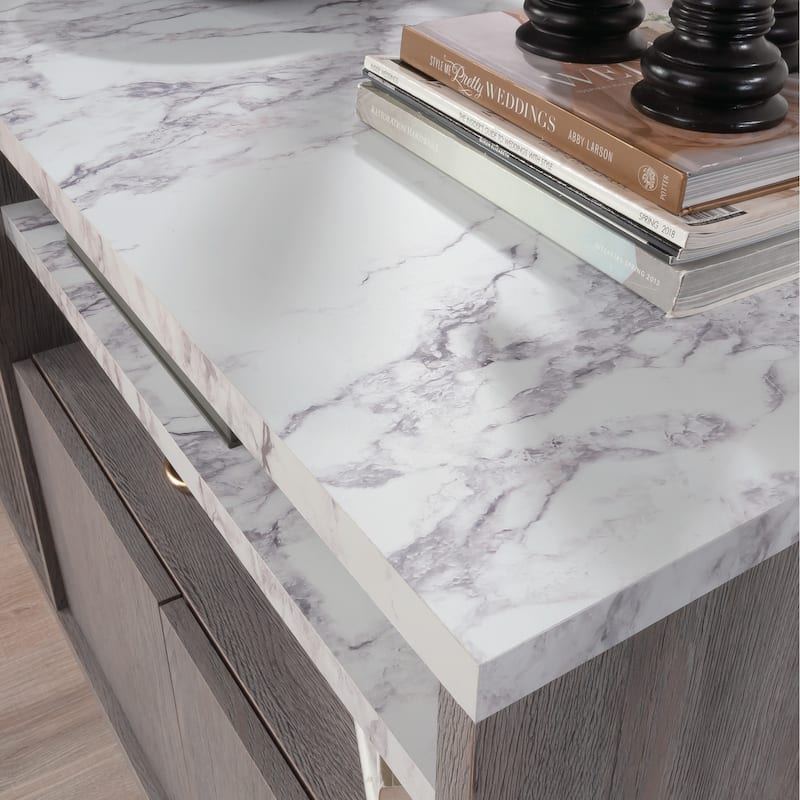 Wood Credenza for TVs up to 65" with Concealed Storage, Brown - 59.06" W x 18.43" D x 27.56" H