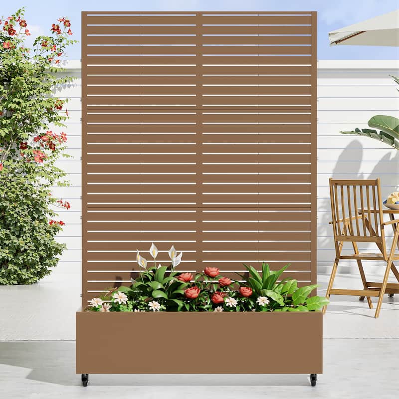 Metal Movable Planter Box with Trellis Privacy Screen Planter Box with Lockable Wheels - 72"x47"