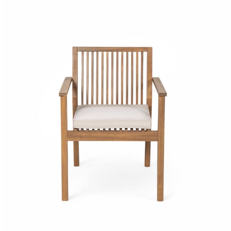 Roomfitters Patio Dining Chairs, Acacia Wood Armchairs with Cushions, Outdoor Seating in Brown