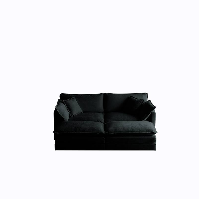 GDFStudio- Jinx Two-Seater Chenille Sofa with 2 Ottomans