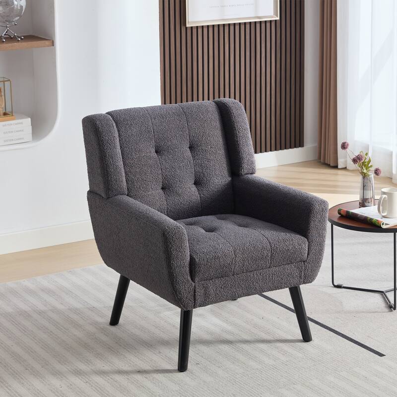 Grey Stylish Upholstered Seating Armchair with Tapered Metal Legs, Single Sofa Chair Accent Chair with Flared Armrests