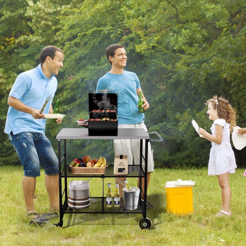 VEIKOUS Outdoor Patio Grilling Backyard BBQ Grill Cart with Stainless Steel Top