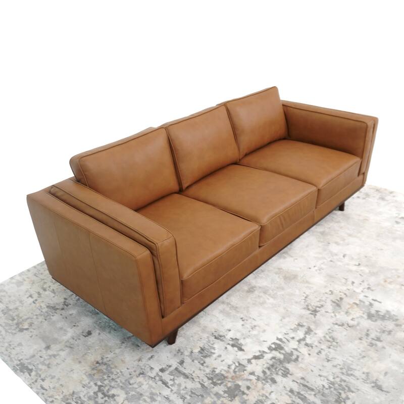 GDF Studio - Chase Mid Century Modern Genuine Leather Upholstered 3-Seat Sofa - 90.4"W