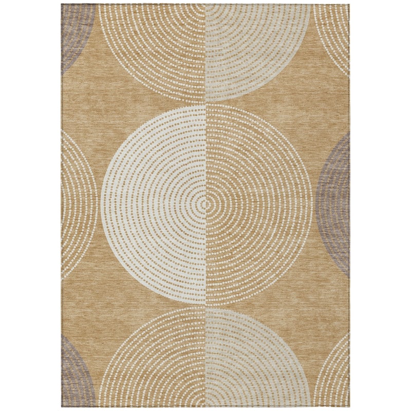 Machine Washable Indoor/ Outdoor Casual Circles Chantille Rug