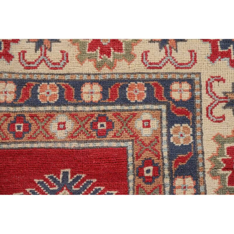 Hand Knotted Oriental 100% Wool Carpet Traditional Geometric Red Kazak Area Rug - 9' 10'' X 6' 7''