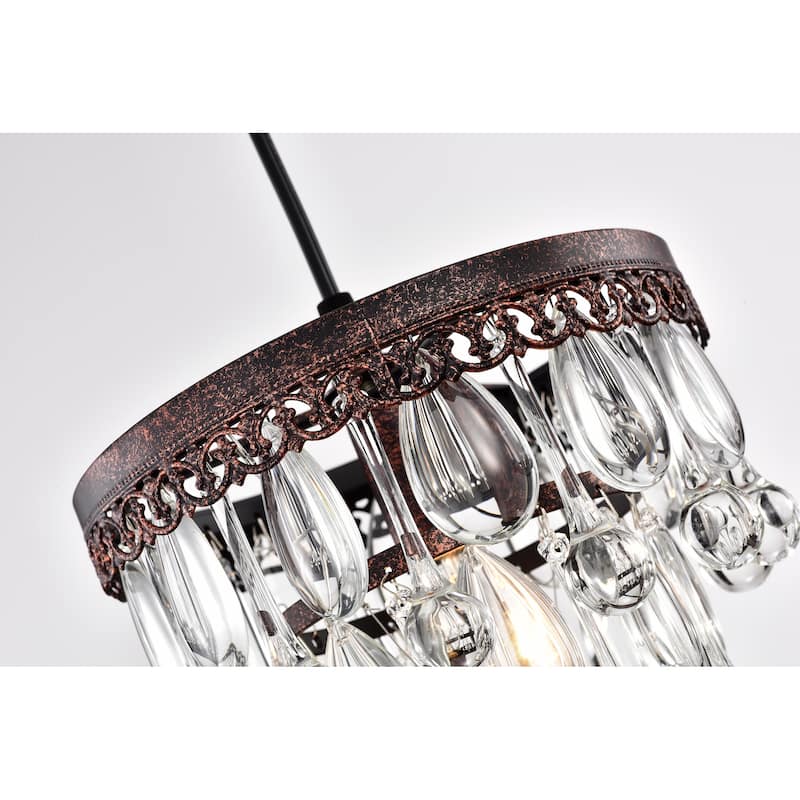 Shiroh Antique Copper 1-Light 5-Tier Hanging Crystals Pendant Light