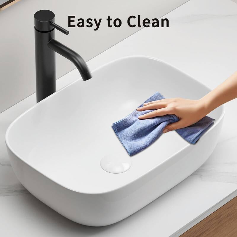 Small Bathroom Vessel Sink Above Counter - White Porcelain Ceramic Oval Rectangle Vanity Sink Bowl