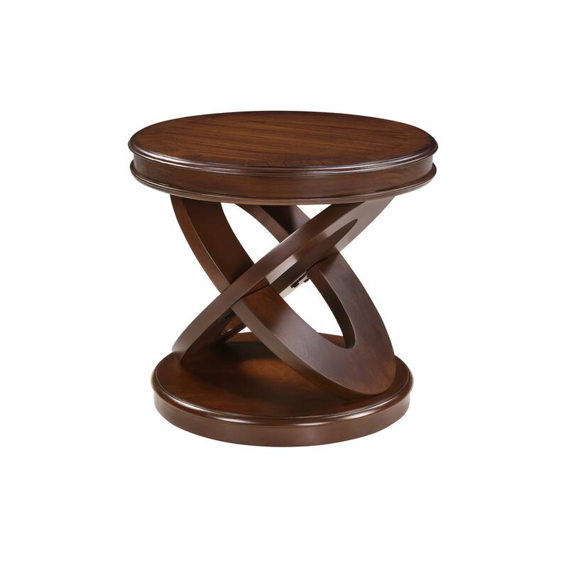 Round End Table with X-Shaped Legs, Wood Sofa Side Table with Open Storage, Center Table with Rounded Corners