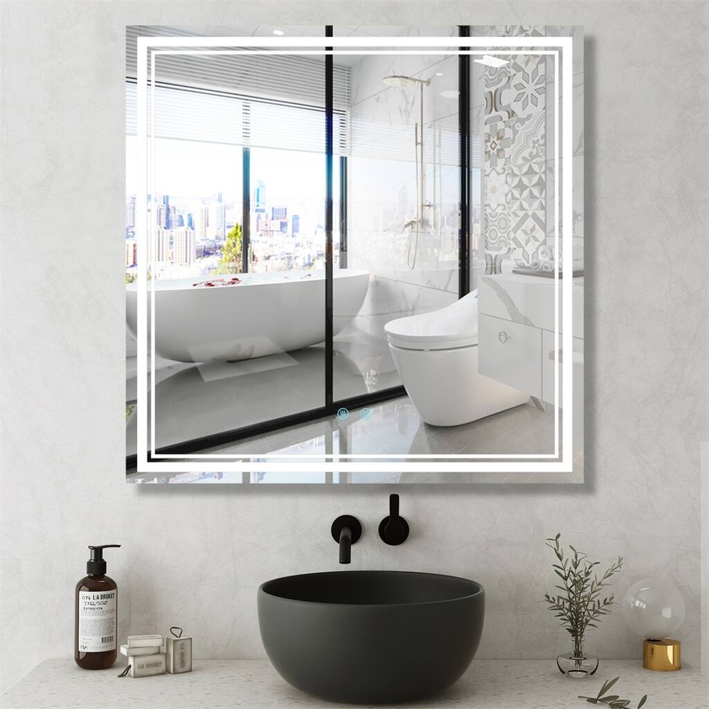 36 x 36 LED Vanity Mirror, Adjustable 3 Color, Anti-Fog, Touch Control