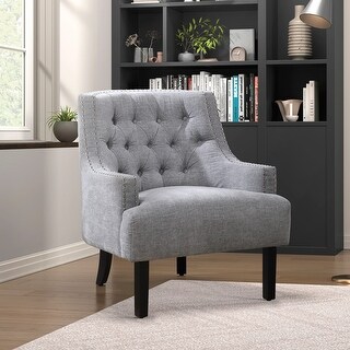Picture of Modern Traditional Accent Chair Button Tufted Textured Fabric ...
