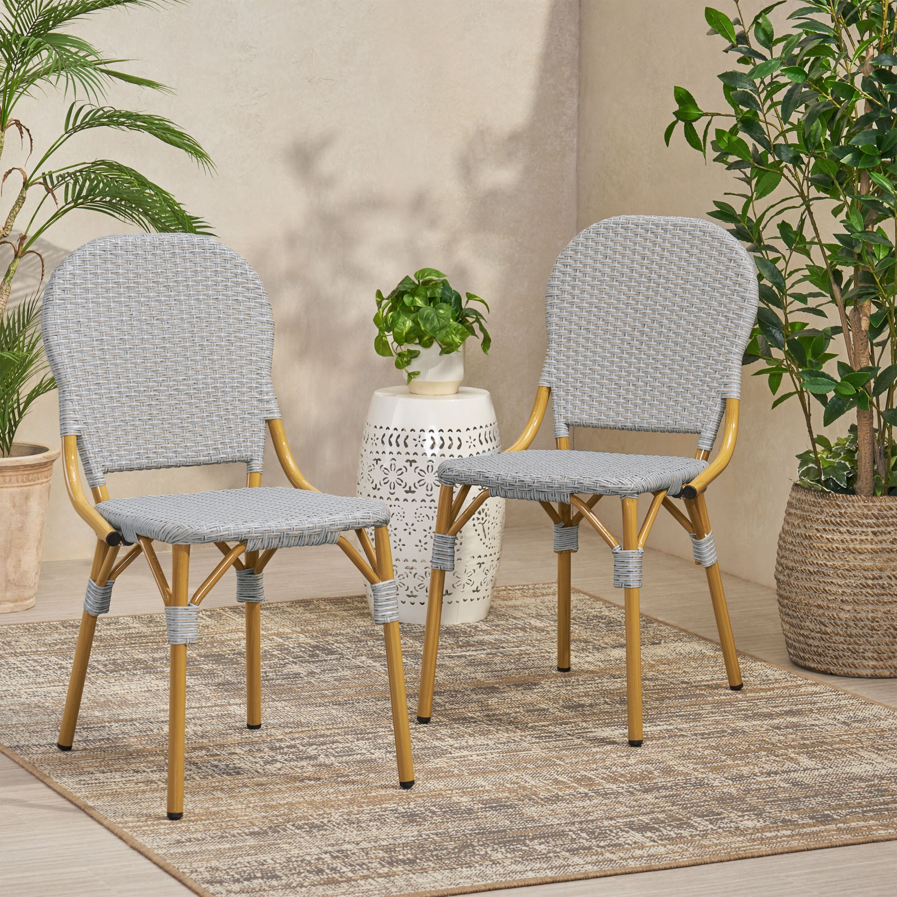 Arthur Outdoor French Bistro Chairs Aluminum and Wicker Gray