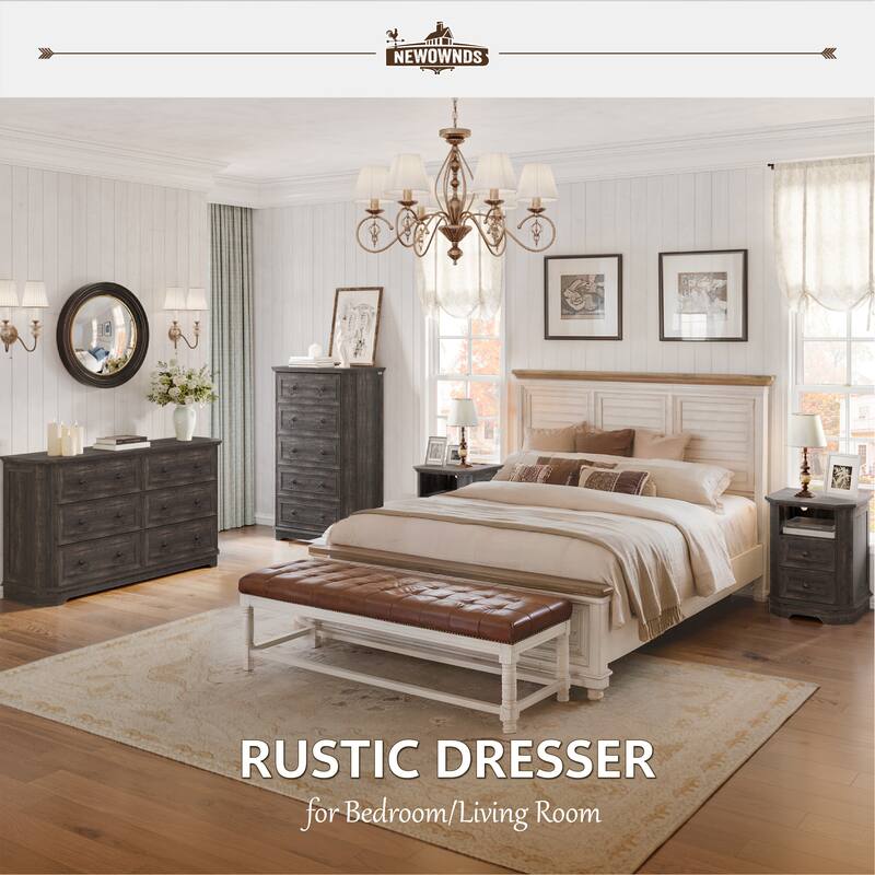 Farmhouse 6-Drawer Dresser with Charging Station