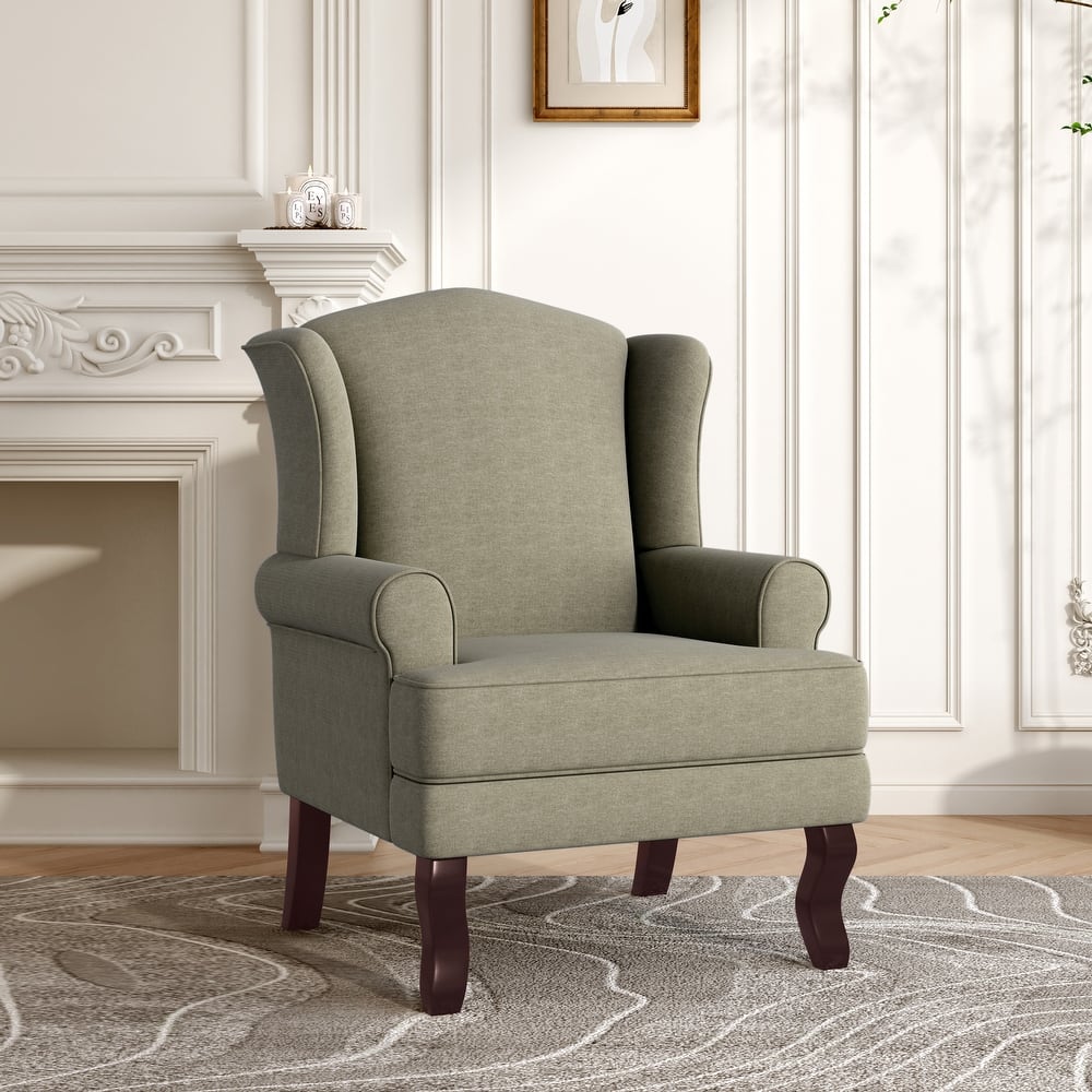 31" W Modern Upholstered Linen Wing Back Accent Chair with Rolled Arm