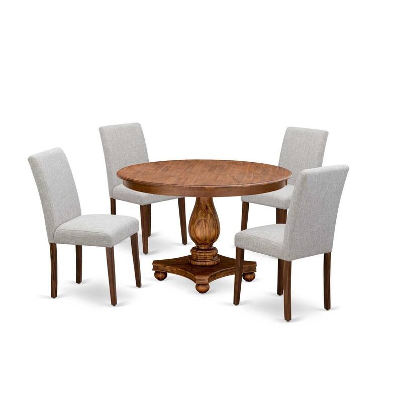 HomeStock 5-Piece Natural Oak Finish Solid Wood Top Dining Table with 4 Parson Chair