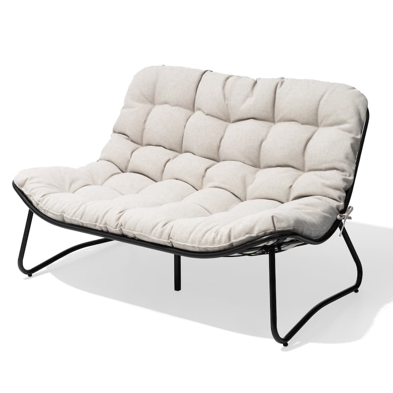 Double Papasan Loveseat Chair Oversized Outdoor Indoor with Padded Cushion - Beige - 1PC