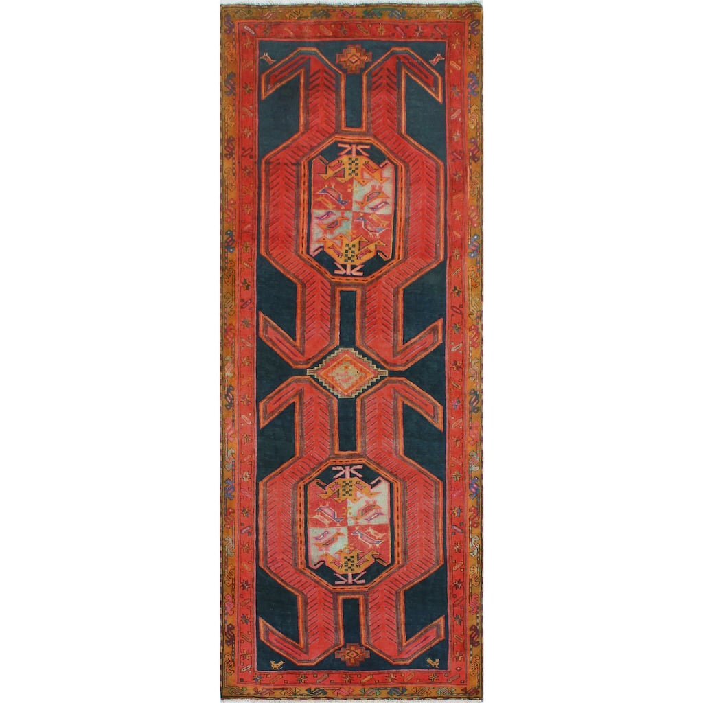 Fine Vintage Distressed Irma Rust/Navy Runner - 3'11" x 9'11"